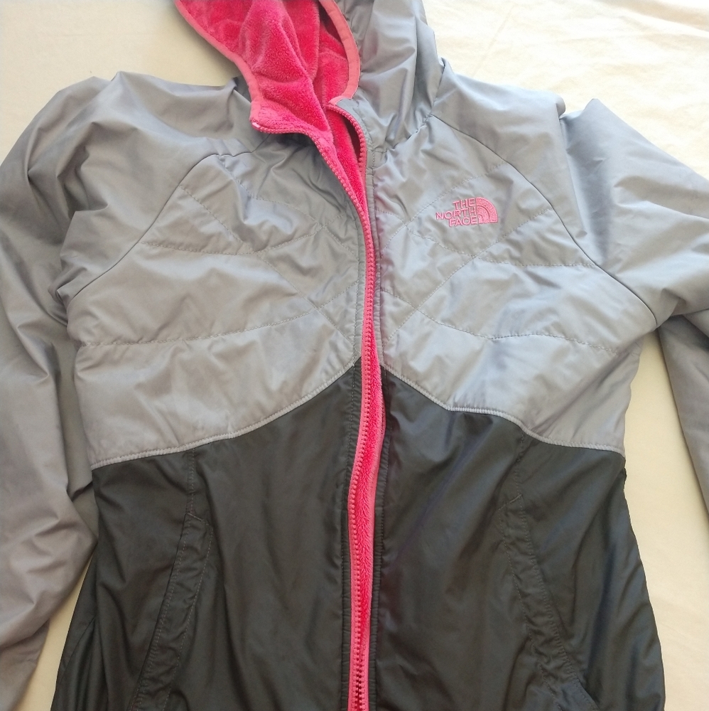 Girls North Face Gray/Pink Reversible Coa